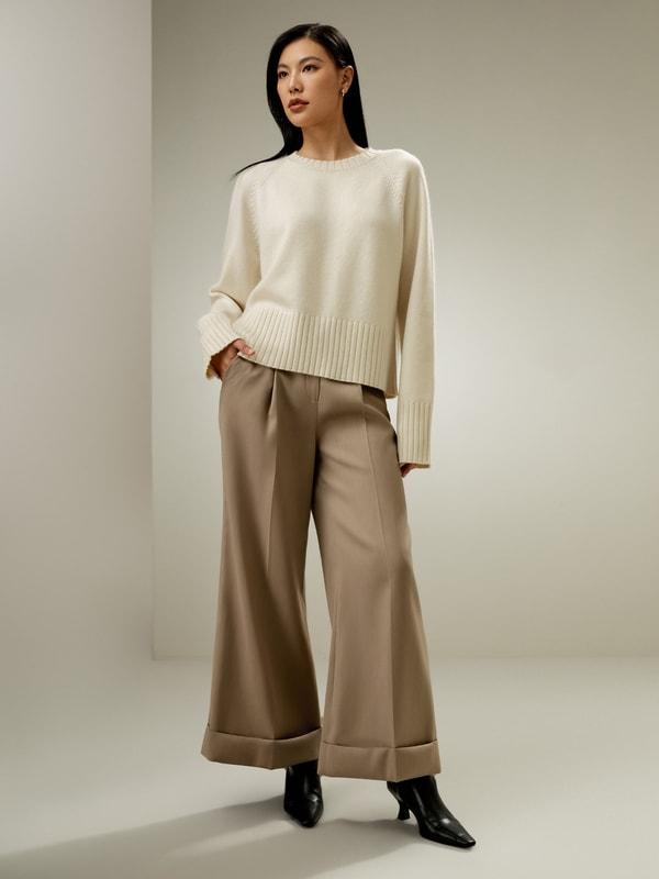 LILYSILK Cashmere Sweater Crew Neck - for Women - White Wool Cashmere - Elegant Mid-Rise Style Sweater S Product Image