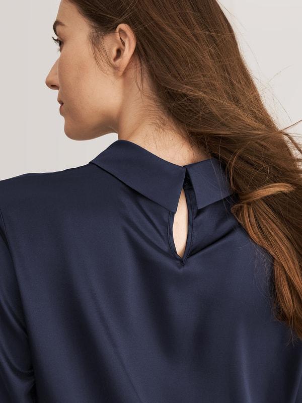 LILYSILK Business Blue Elegant Silk Blouse | Long Sleeves Style | Women Silk Navy Stand Collar Skin-Friendly and Breathable XS Product Image