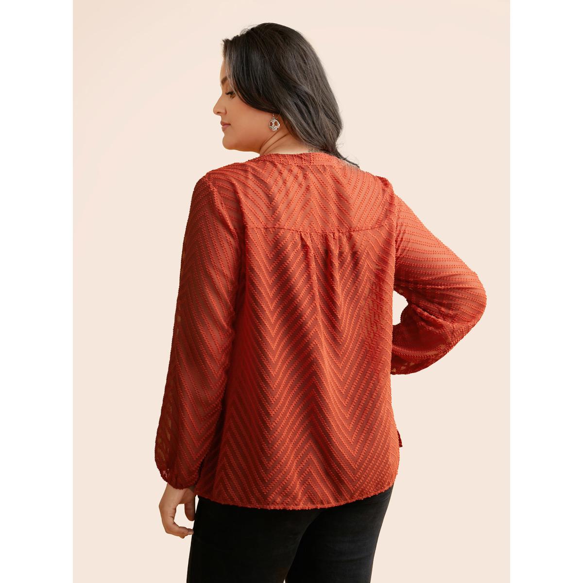 Plus Size Rust Wicked Neck Ribbon Lantern Sleeve Blouse Women Elegant Long Sleeve Ribbon-tied collar Everyday Blouses BloomChic 28/5X Product Image