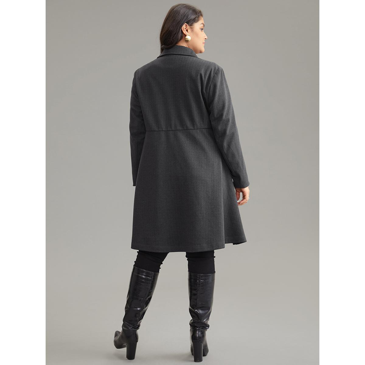 Plus Size Woolen Solid Button Up Ruffle Trim Coat Women Gray Elegant Asymmetrical Ladies Dailywear Winter Coats BloomChic 18-20/2X Product Image