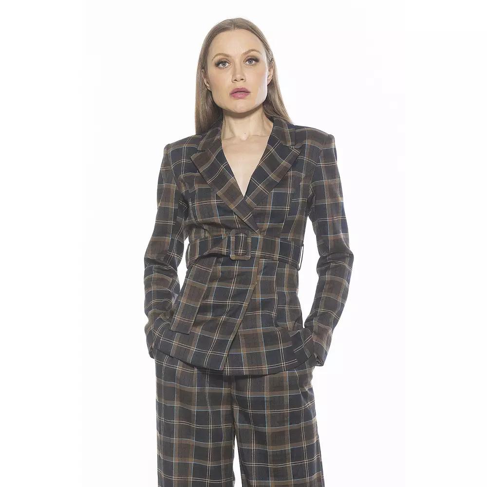 Women's ALEXIA ADMOR Janna Plaid Longline Blazer With Belted Waist,  Product Image