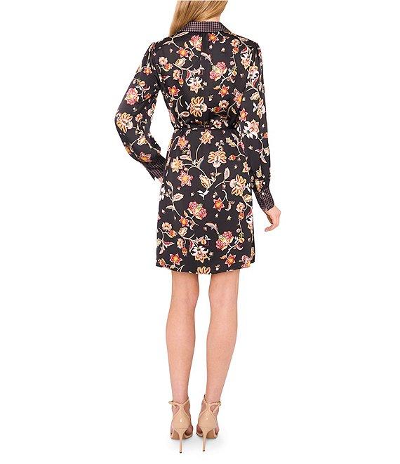 CeCe Woven Paisley Print Point Collar Long Sleeve Mini Shirt Dress Product Image