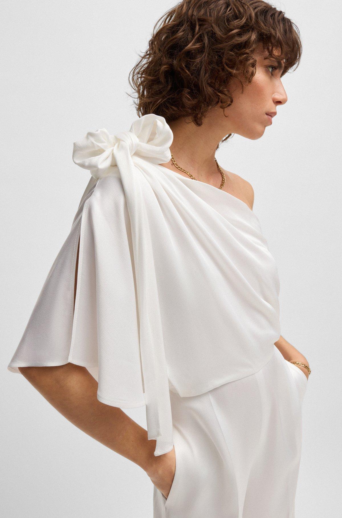 One-shoulder jumpsuit with tie neckline Product Image