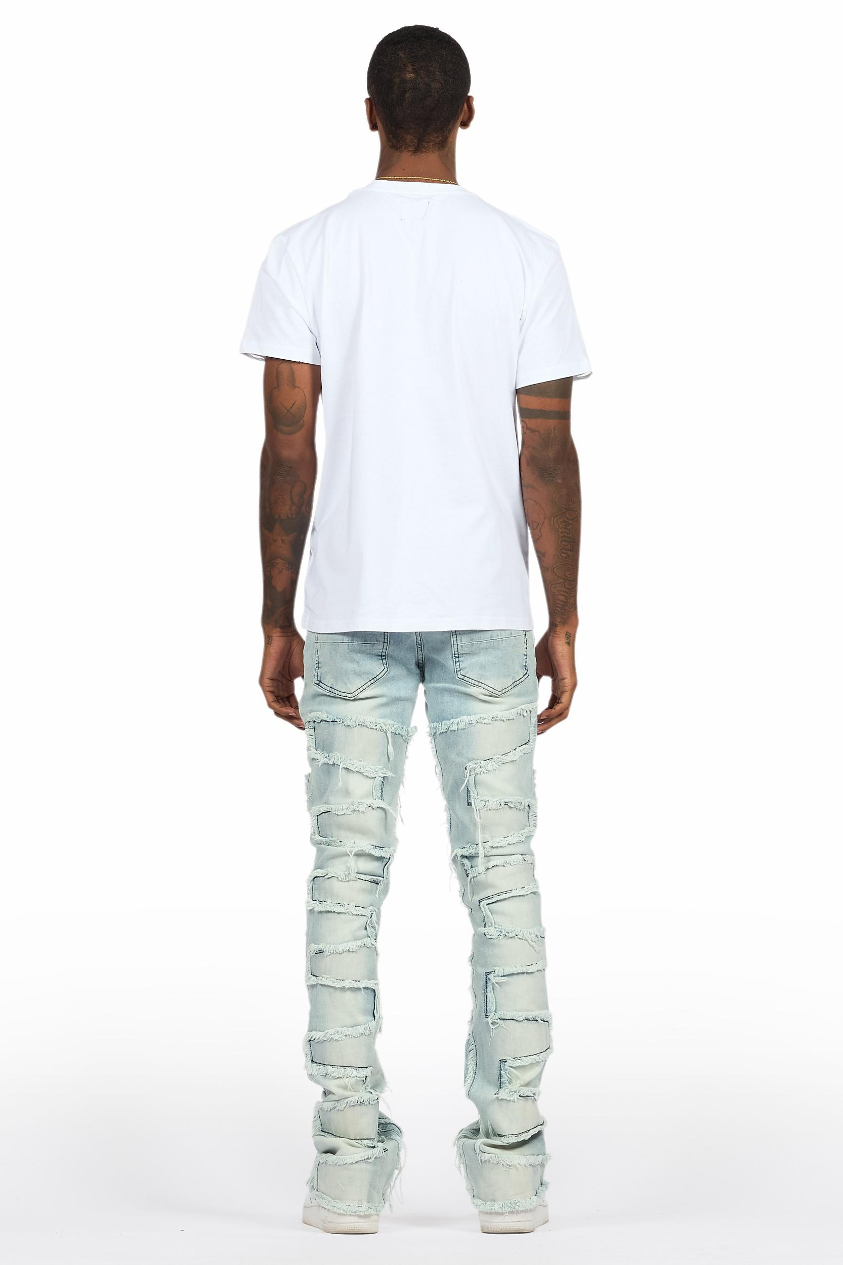 Beno White T-Shirt & Shake Blue Stacked Flare Jean Bundle Male Product Image