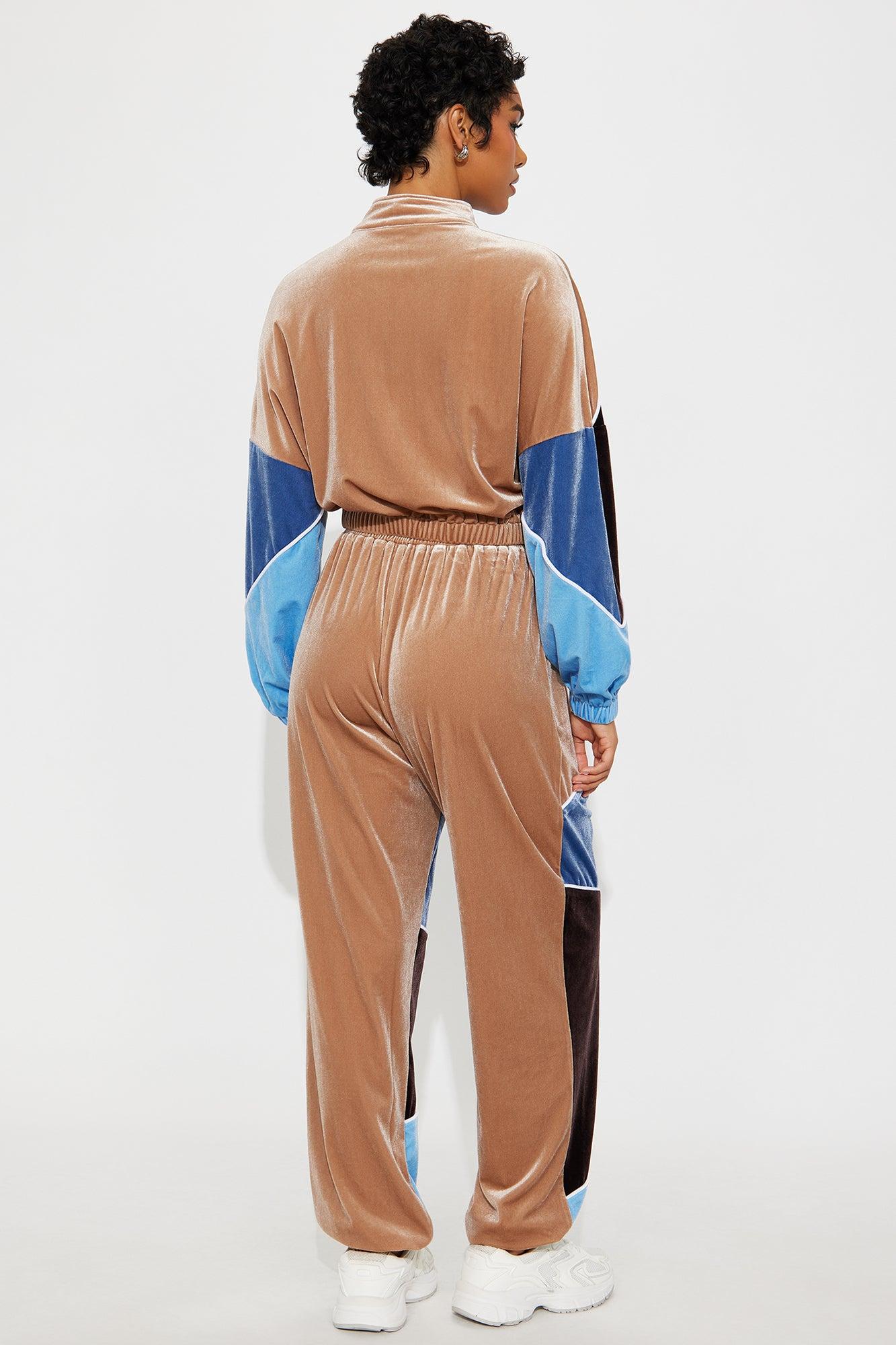 90s Vibe Velvet Jogger Pant Set - Blue/combo Female Product Image