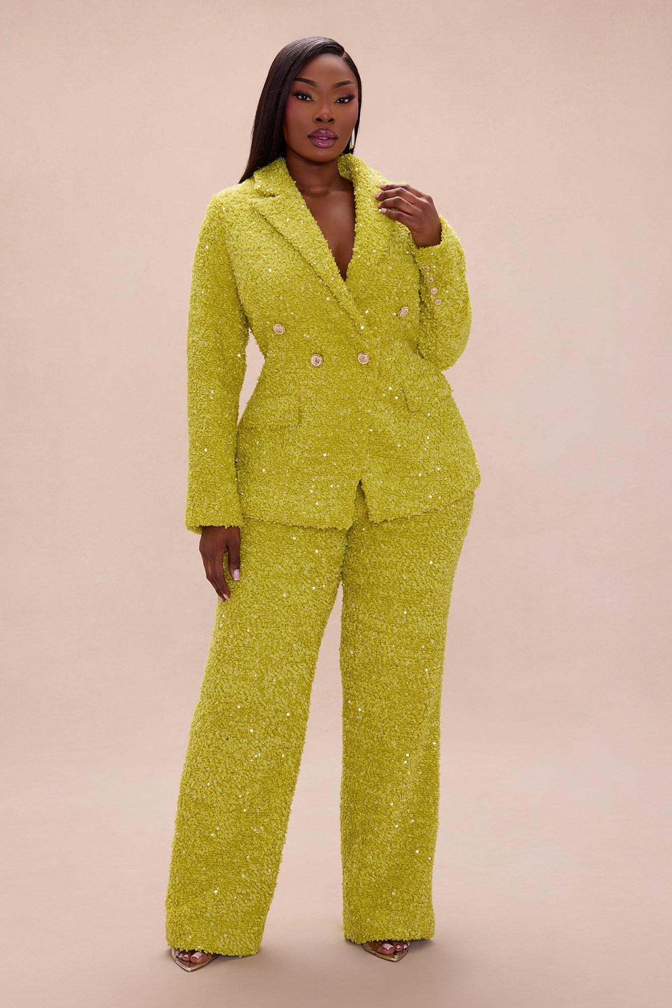 Demi Embellished Tweed Blazer - Chartreuse Female Product Image