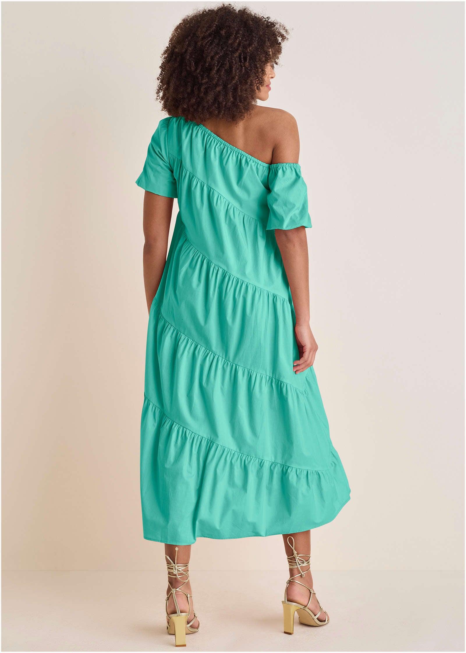 One Shoulder Maxi Dress  - Turquoise Product Image