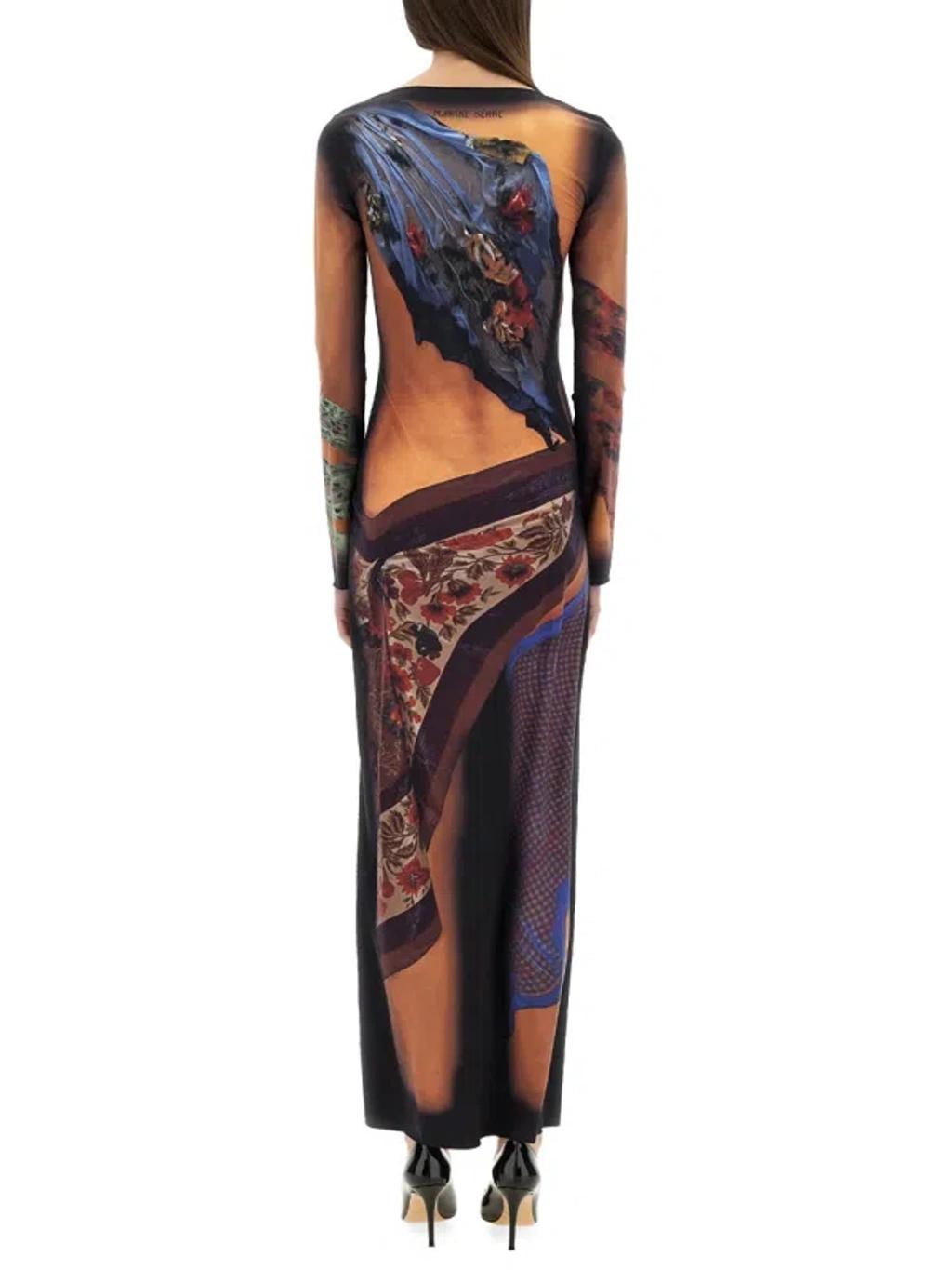 MARINE SERRE Multicolor Long Dress With All-over Graphic Print In Tech Fabric Woman In Beige Product Image