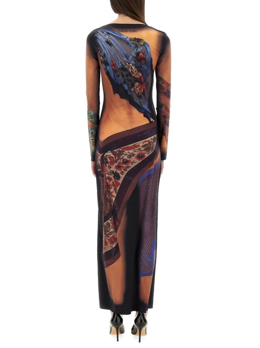 MARINE SERRE Multicolor Long Dress With All-over Graphic Print In Tech Fabric Woman In Beige Product Image
