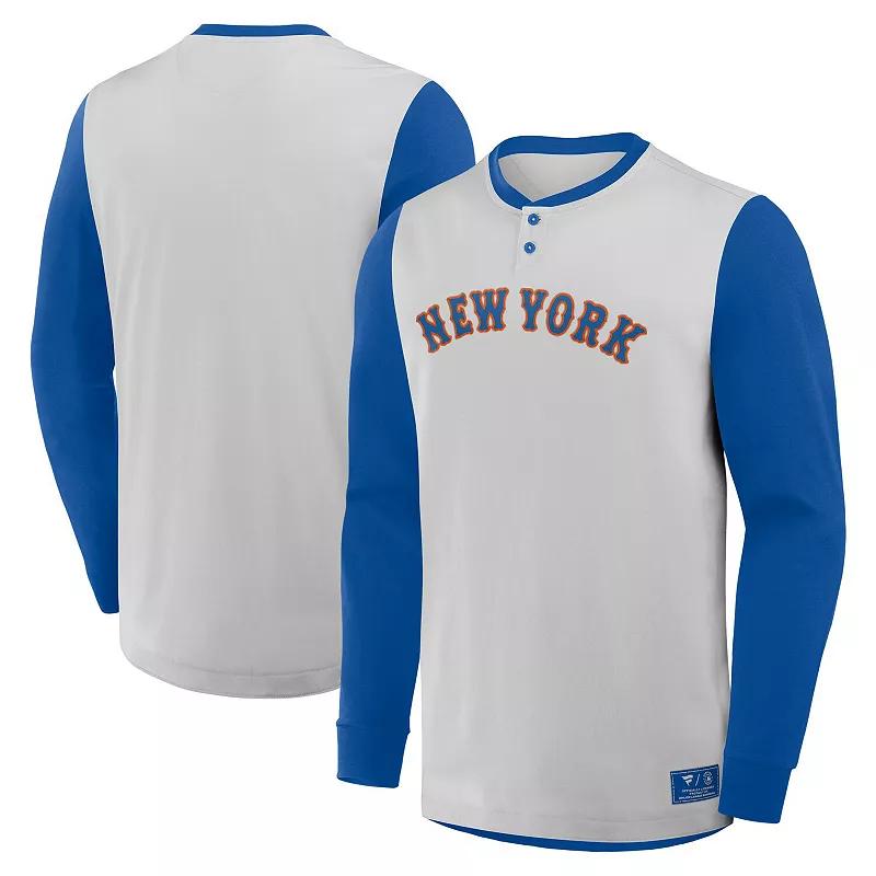 Men's Fanatics Gray/Royal New York Mets Clubhouse Long Sleeve Henley Shirt, Size: Large, Grey Product Image