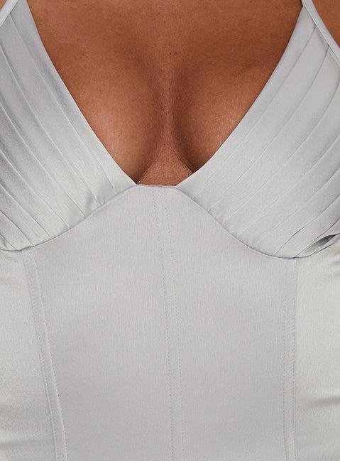 Devotedness Satin Corset Maxi Dress Silver Product Image