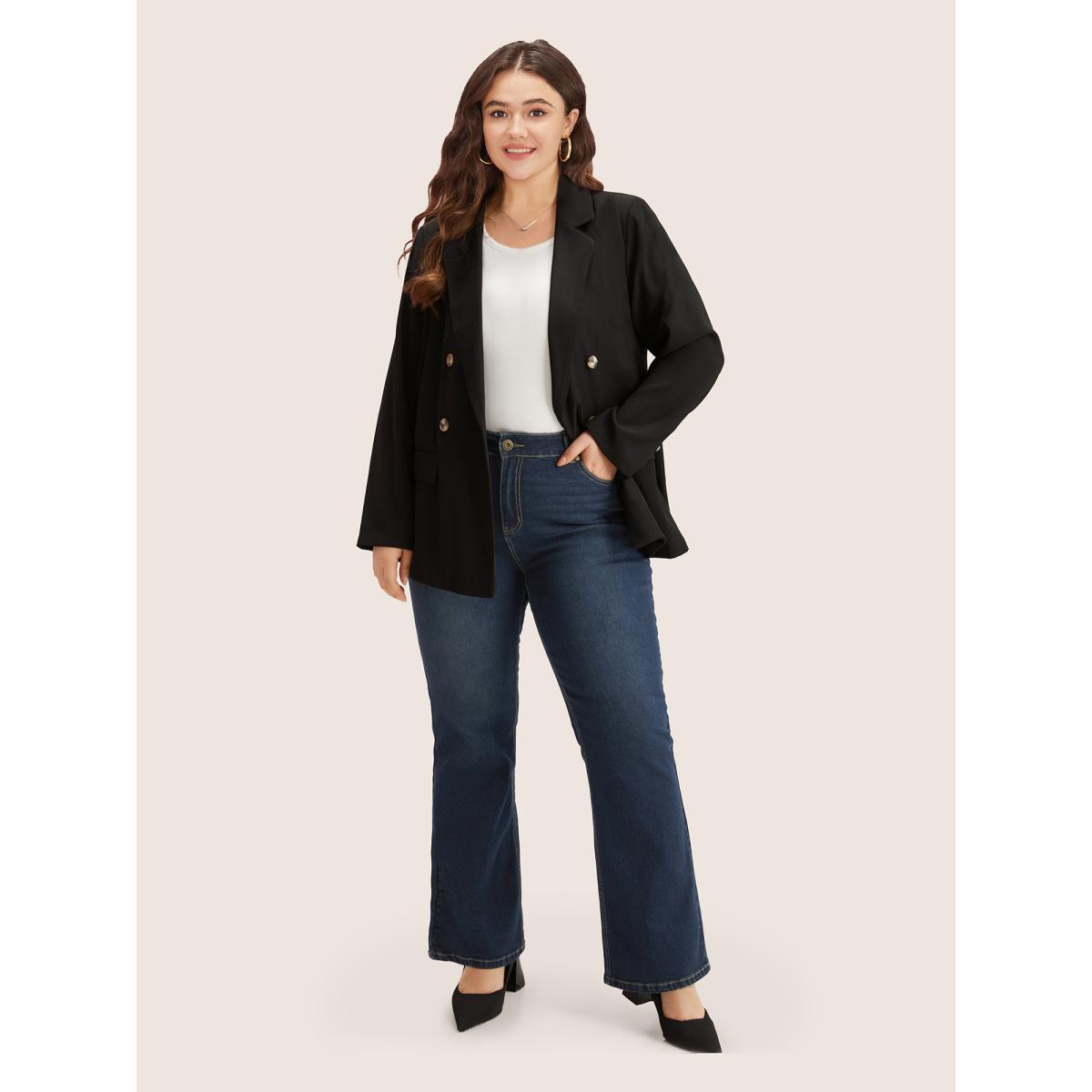 Plus Size Plain Bootcut Pocket Zipper Fly Jeans Women Indigo Casual Plain Non High stretch Slanted pocket Jeans BloomChic 10/M Product Image