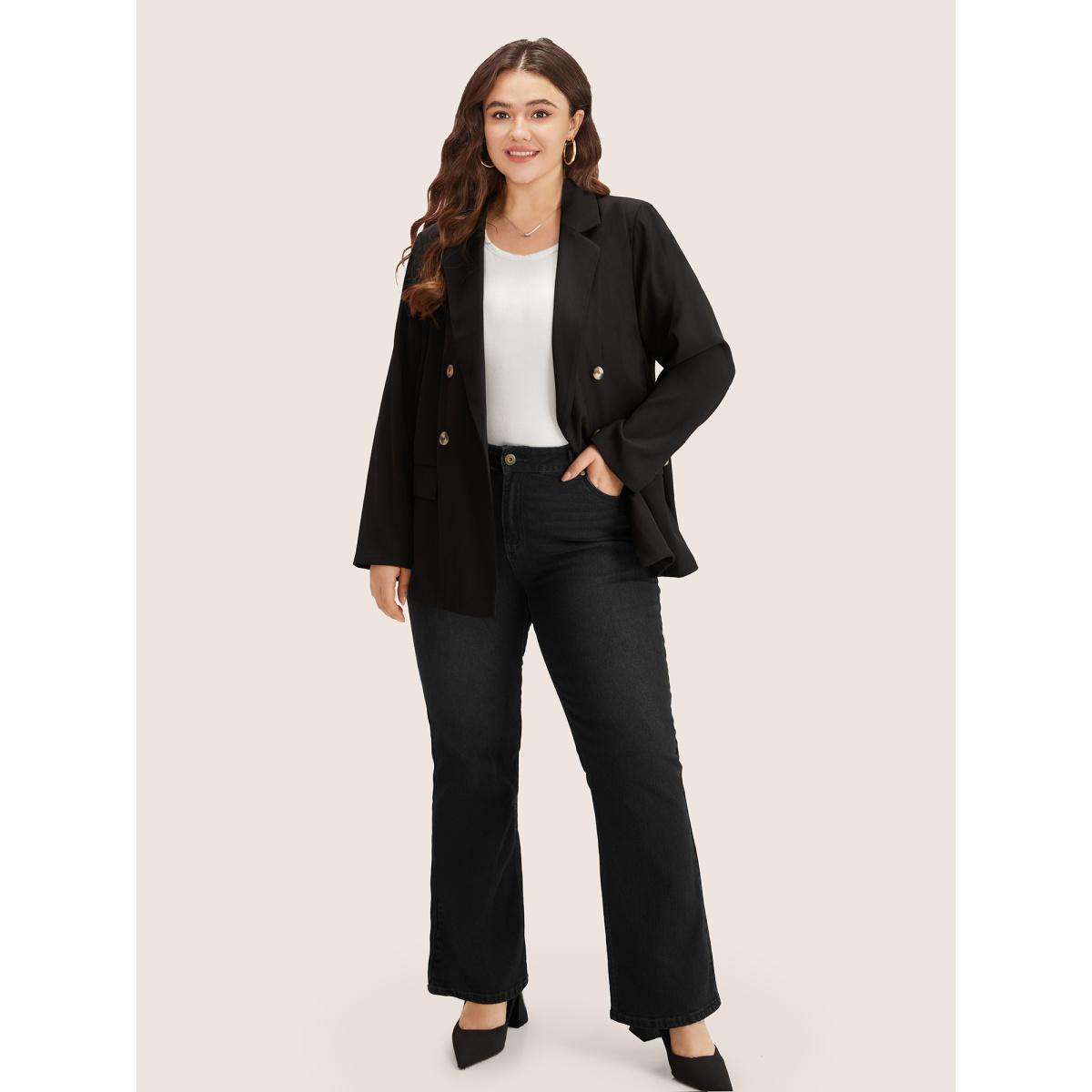 Plus Size Plain Bootcut Pocket Zipper Fly Jeans Women Black Casual Plain Non High stretch Slanted pocket Jeans BloomChic 12/L Product Image