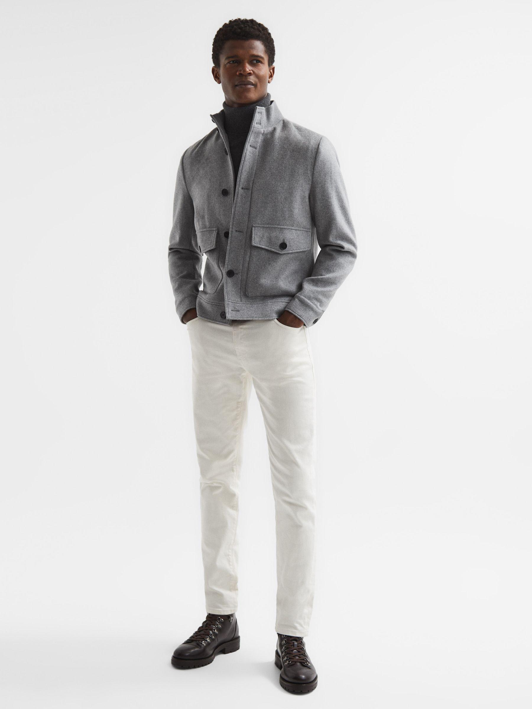 Wool Button-Through Jacket in Soft Grey Product Image