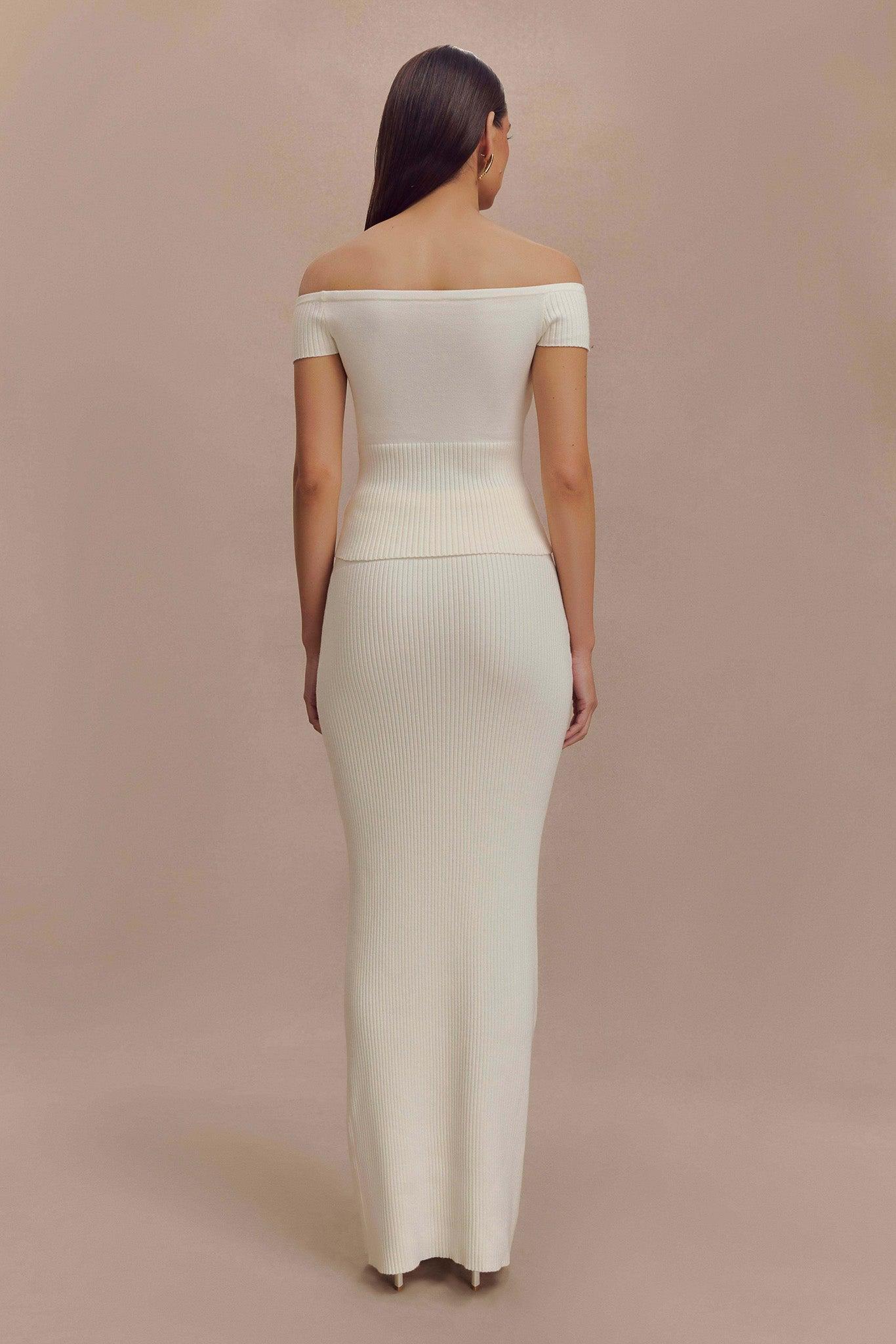 Mathilde Ribbed Knit Maxi Skirt - Ivory Product Image