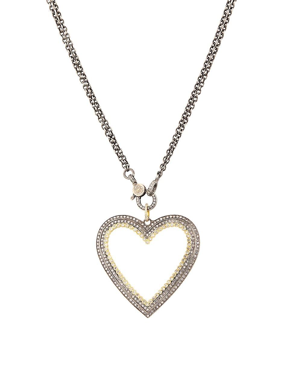 Womens 14K Yellow Gold, Rhodium-Plated & 3.20 TCW Champagne Diamond Heart Pendant Necklace Product Image