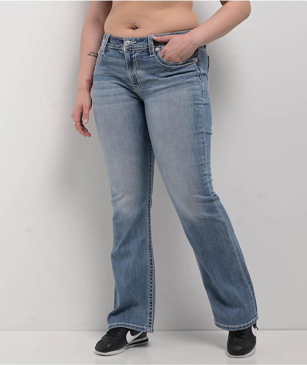 Miss Me Aleah Floral Wing Light Wash Bootcut Jeans Product Image