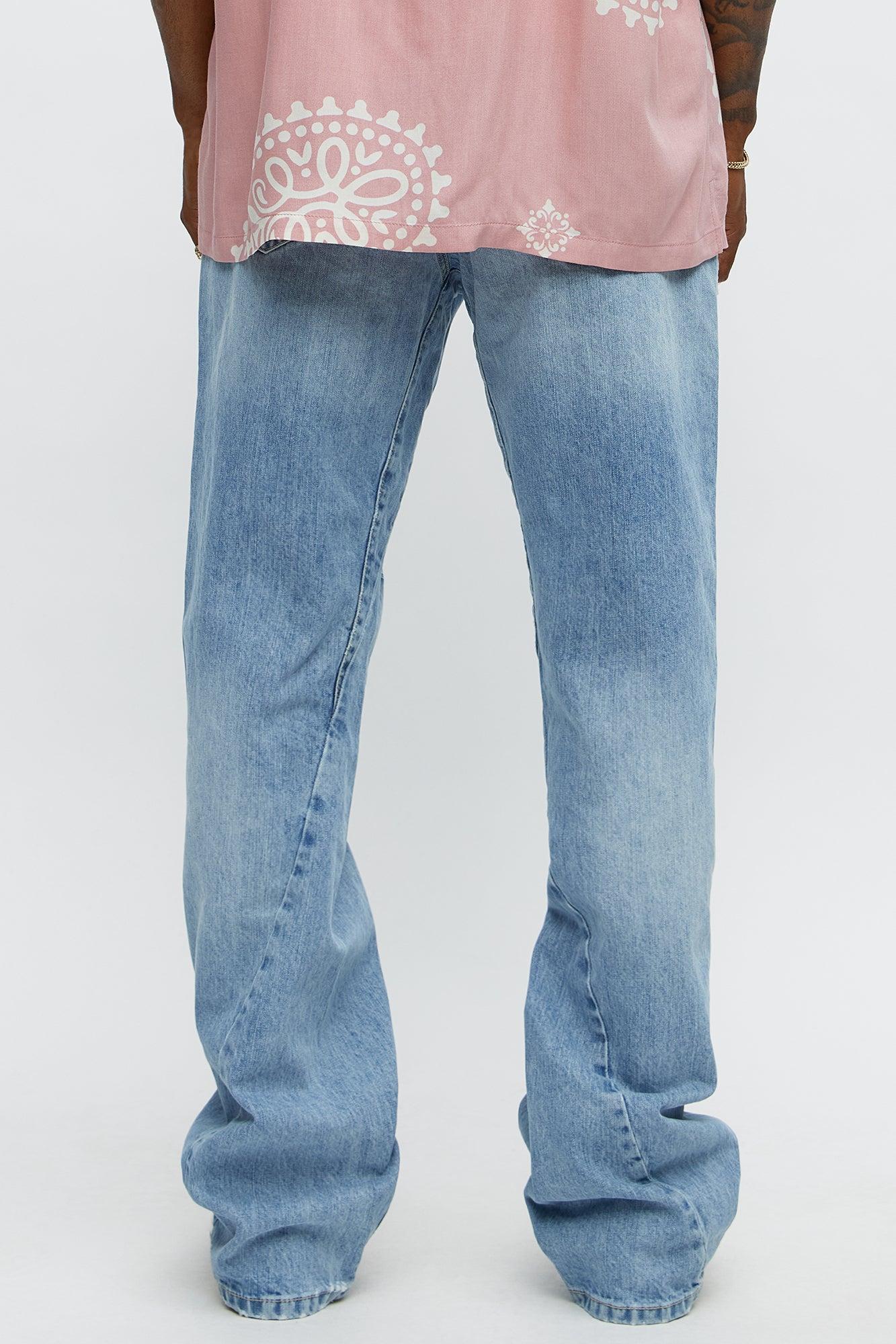 Stacked Slim Flare On Levels Distressed Jeans - Light Blue Wash Male Product Image