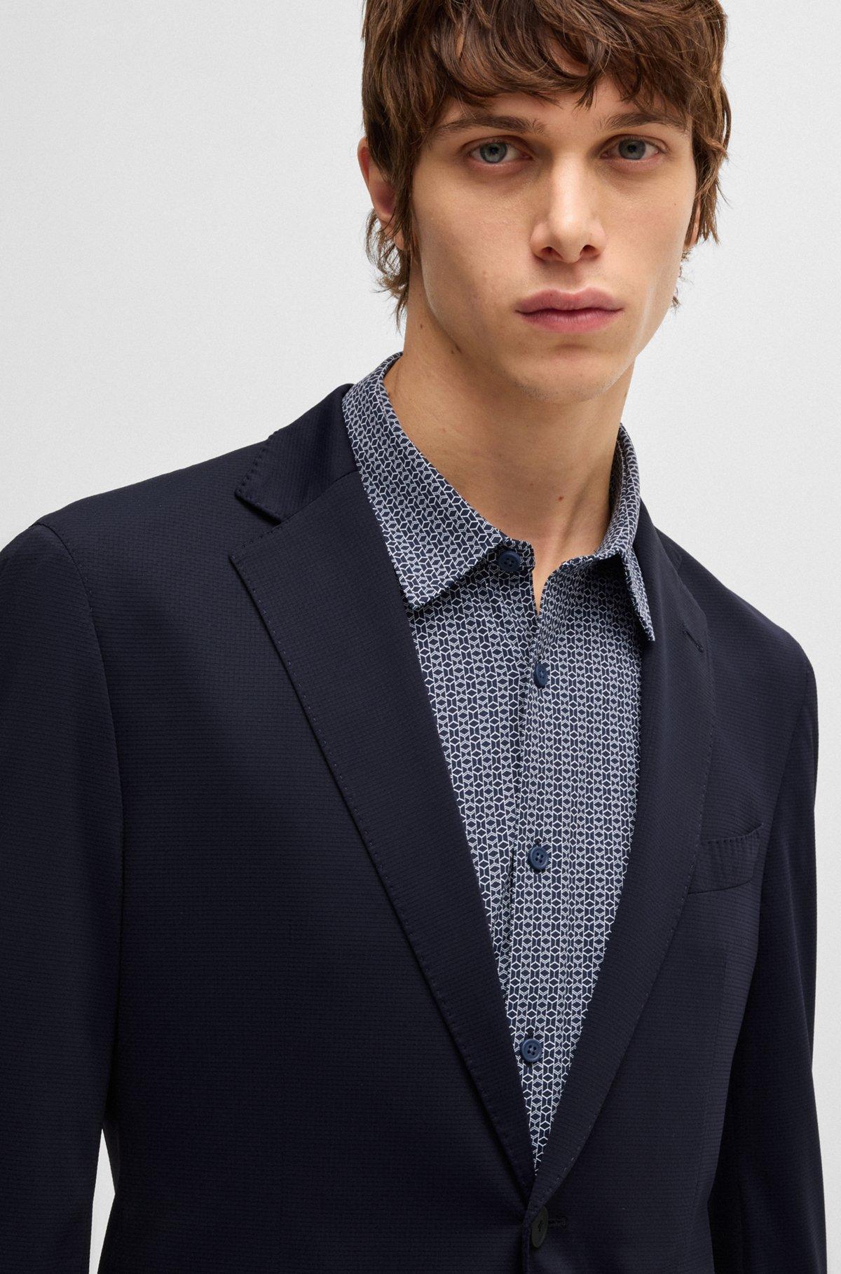 BOSS - Slim-fit washable suit in patterned performance-stretch fabric - Dark Blue Product Image
