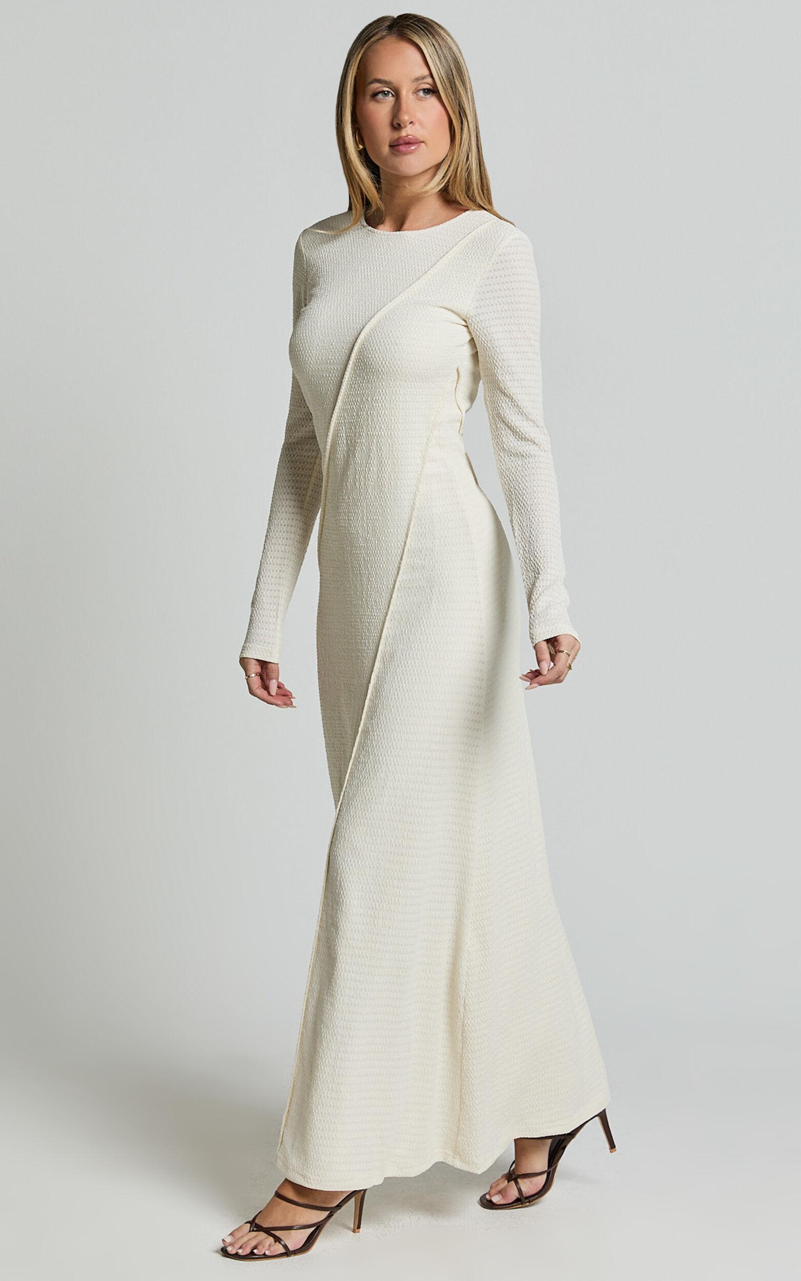 Kylie Maxi Dress - Long Sleeve Low Back Dress in Cream Product Image
