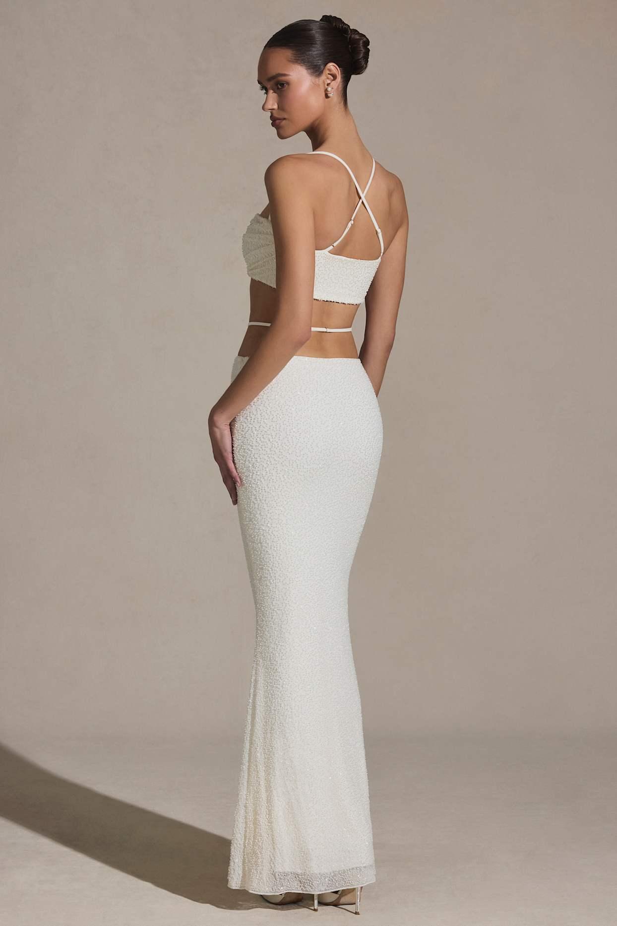 Embellished Strappy Maxi Skirt in White Product Image