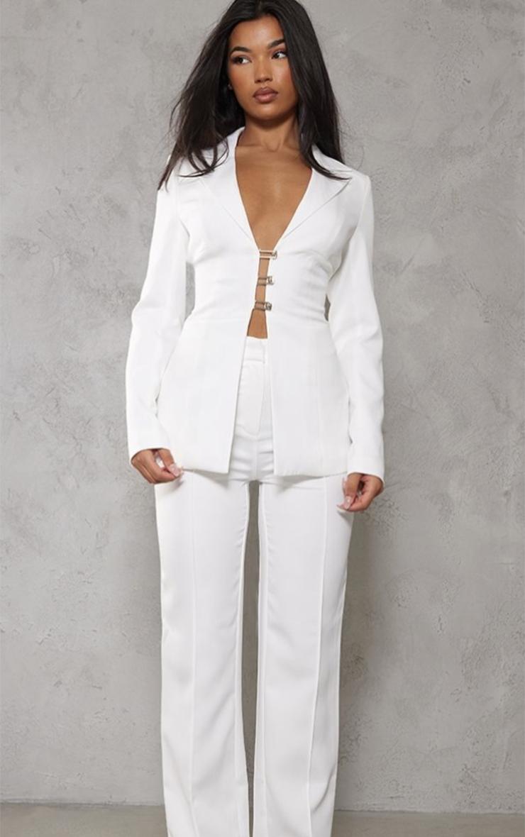 White Fitted Lace Up Back Blazer Product Image
