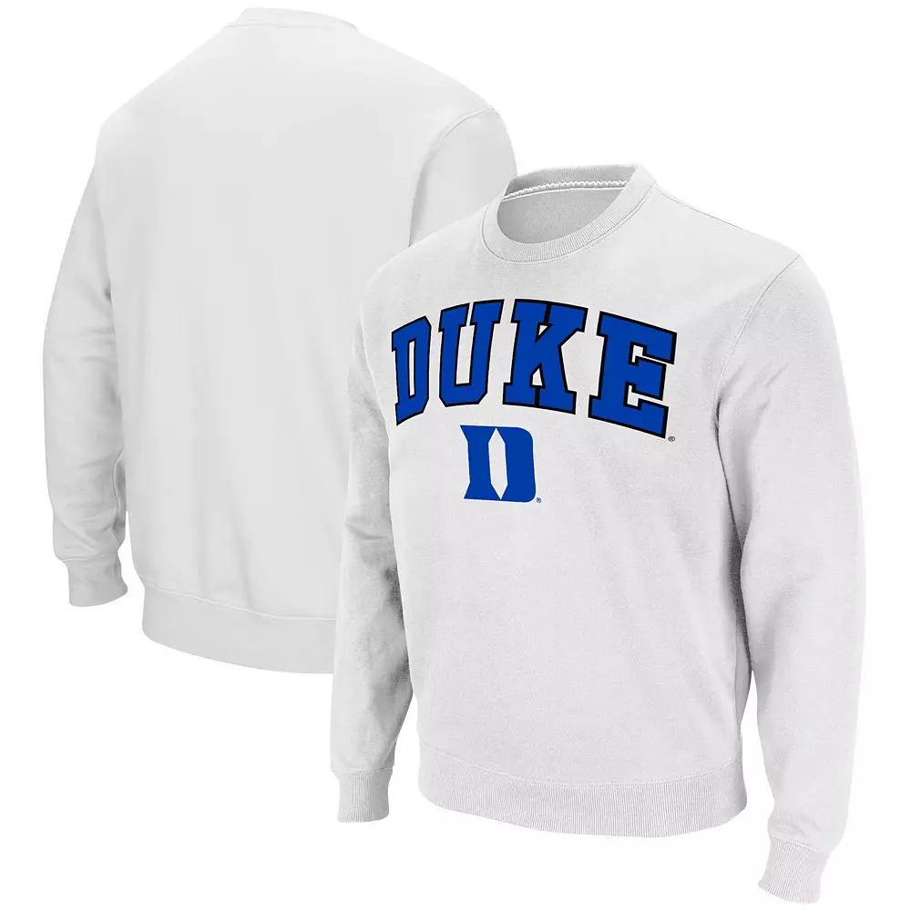 Men's Colosseum White Duke Blue Devils Arch & Logo Pullover Sweatshirt, Size: 2XL Product Image