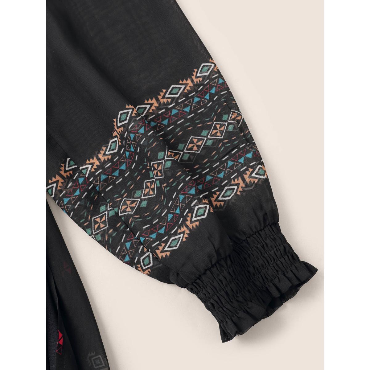 Plus Size Bandana Print Mesh Shirred Split Side Kimono Women Black Resort Shirred Vacation Kimonos BloomChic 18-20/2X Product Image