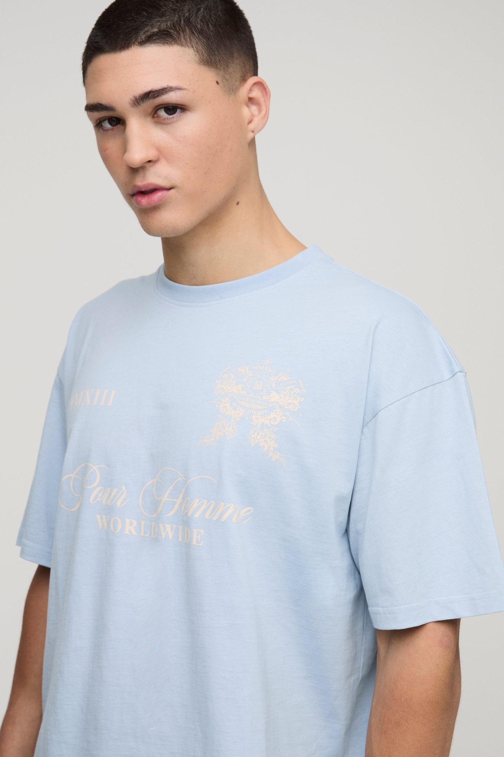 Oversized Boxy Homme Embroidered T-Shirt & Short Set | boohooMAN USA Product Image