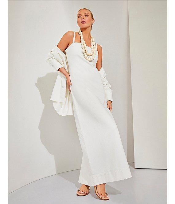 Le' AL.X Denim Square Neck Spaghetti Strap Back Split Hem Column Coordinating Maxi Dress Product Image