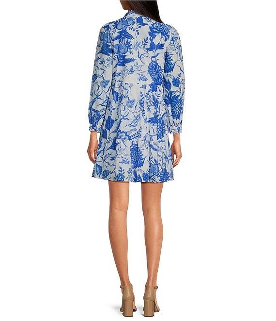 Ro's Garden Romy Printed Point Collar V-Neck 3/4 Sleeve Mini Dress Product Image
