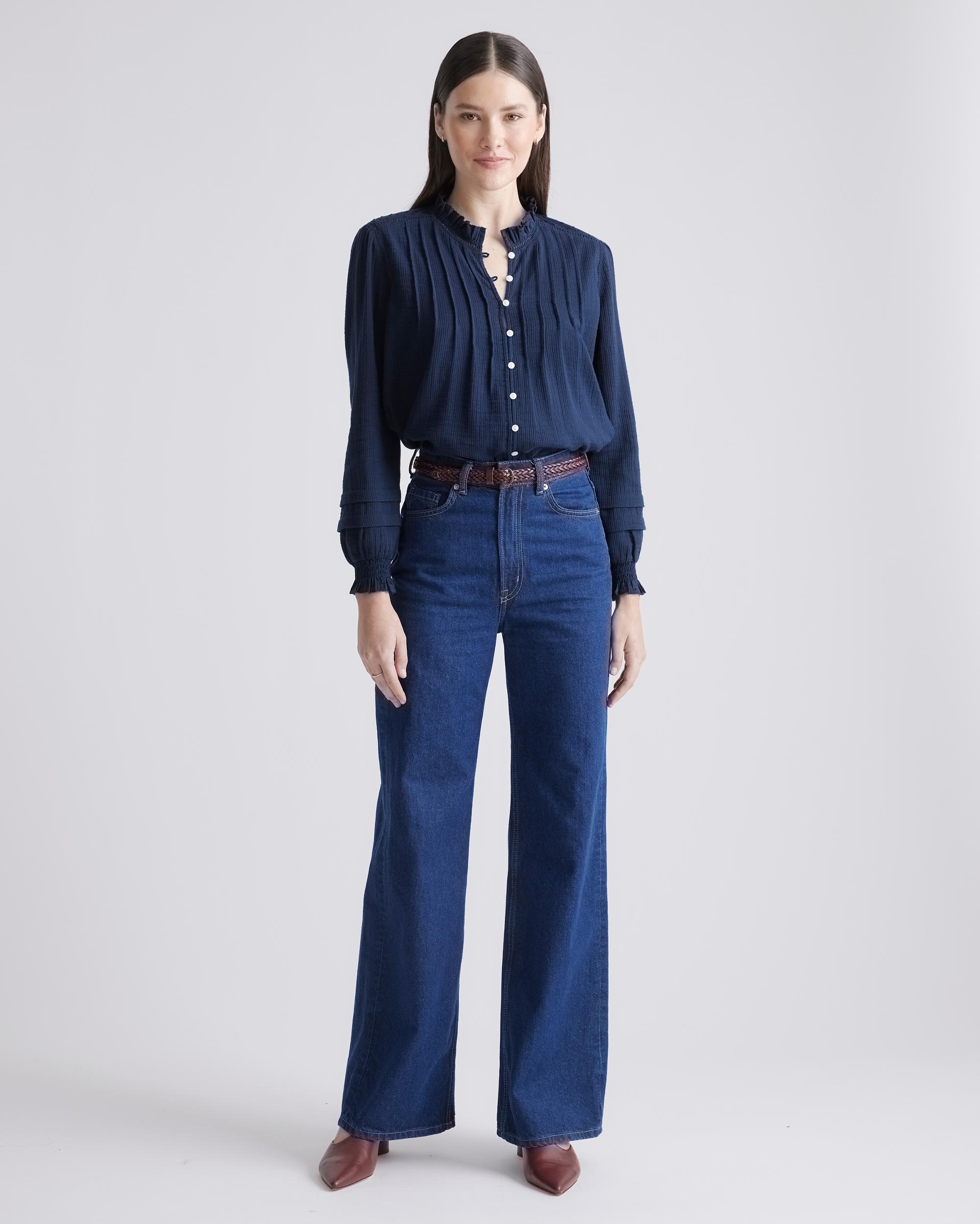 Quince | Women's Organic Textured Cotton Peasant Blouse Organic Cotton Product Image