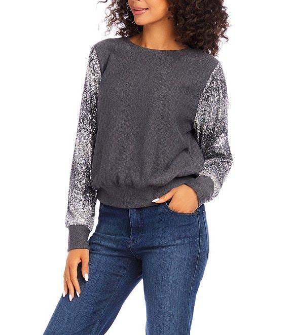 Karen Kane Sequin Crewneck Long Sleeve Top Product Image