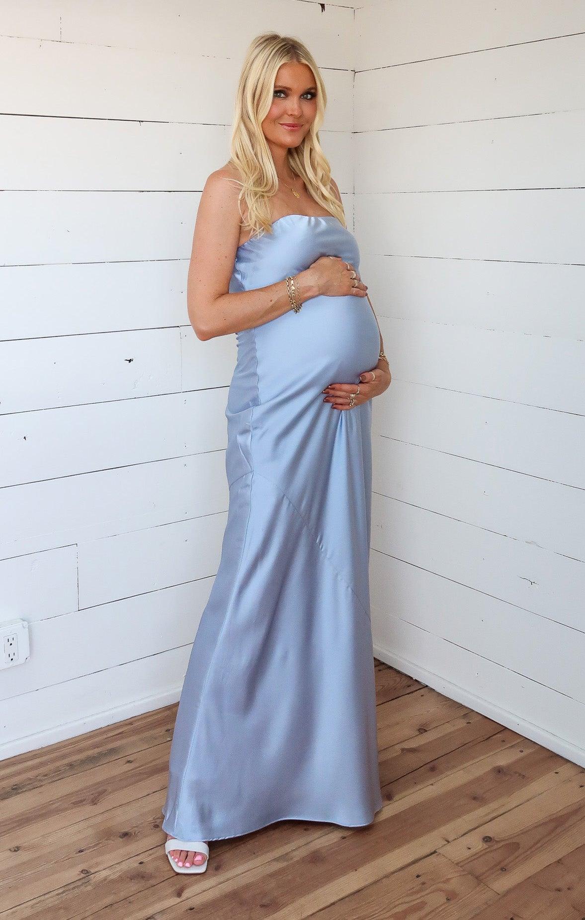 Taylor Tube Maxi Dress ~ Steel Blue Luxe Satin Product Image