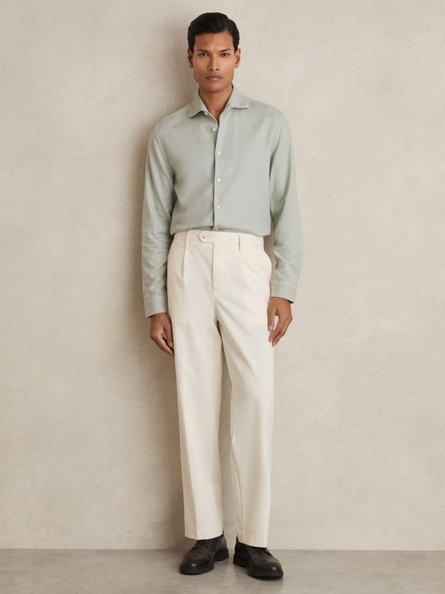Cotton-Piqué Garment-Dyed Shirt in Sage Green Product Image