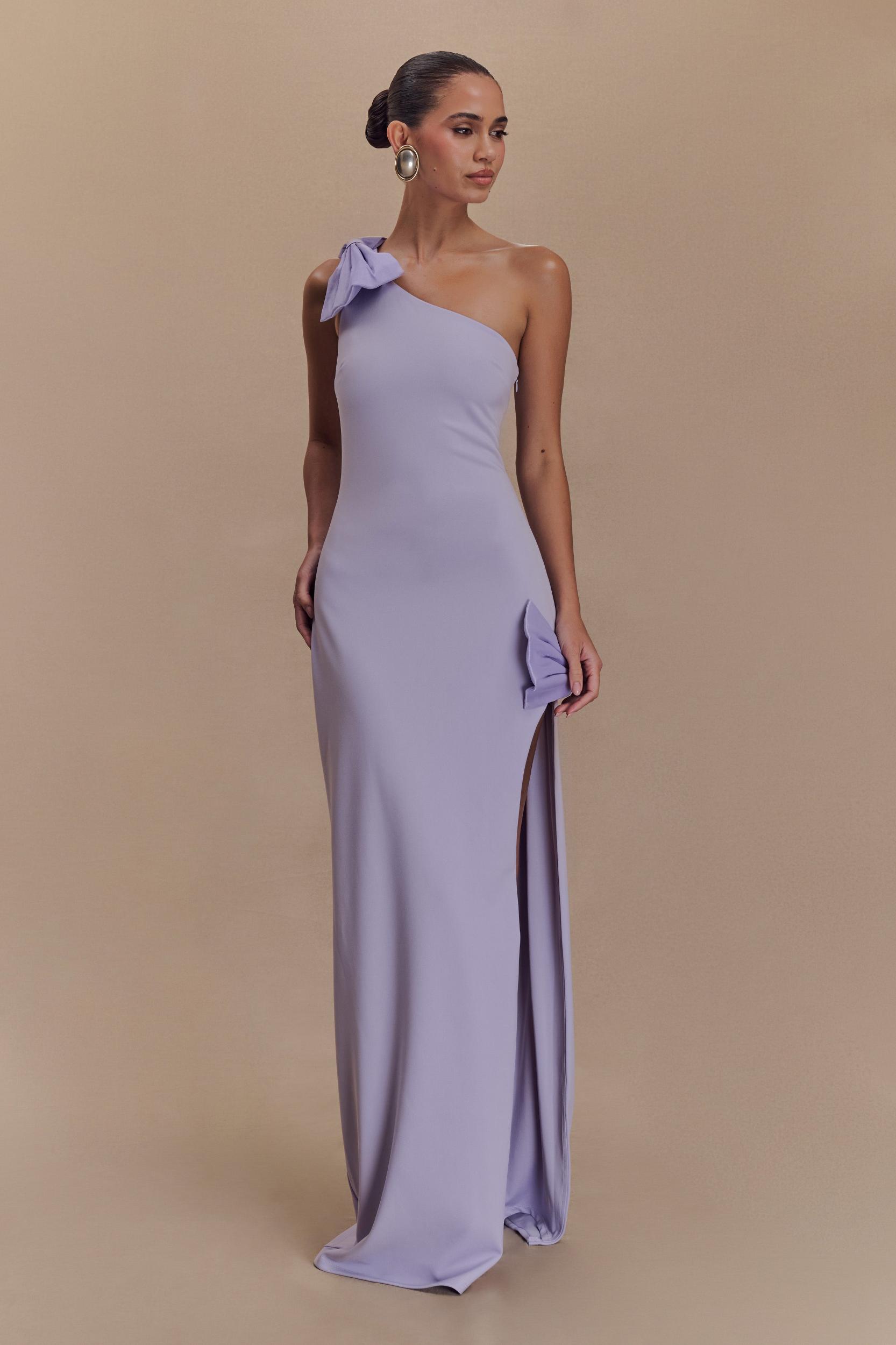 Hallie One Shoulder Bow Maxi Dress - Lilac Product Image