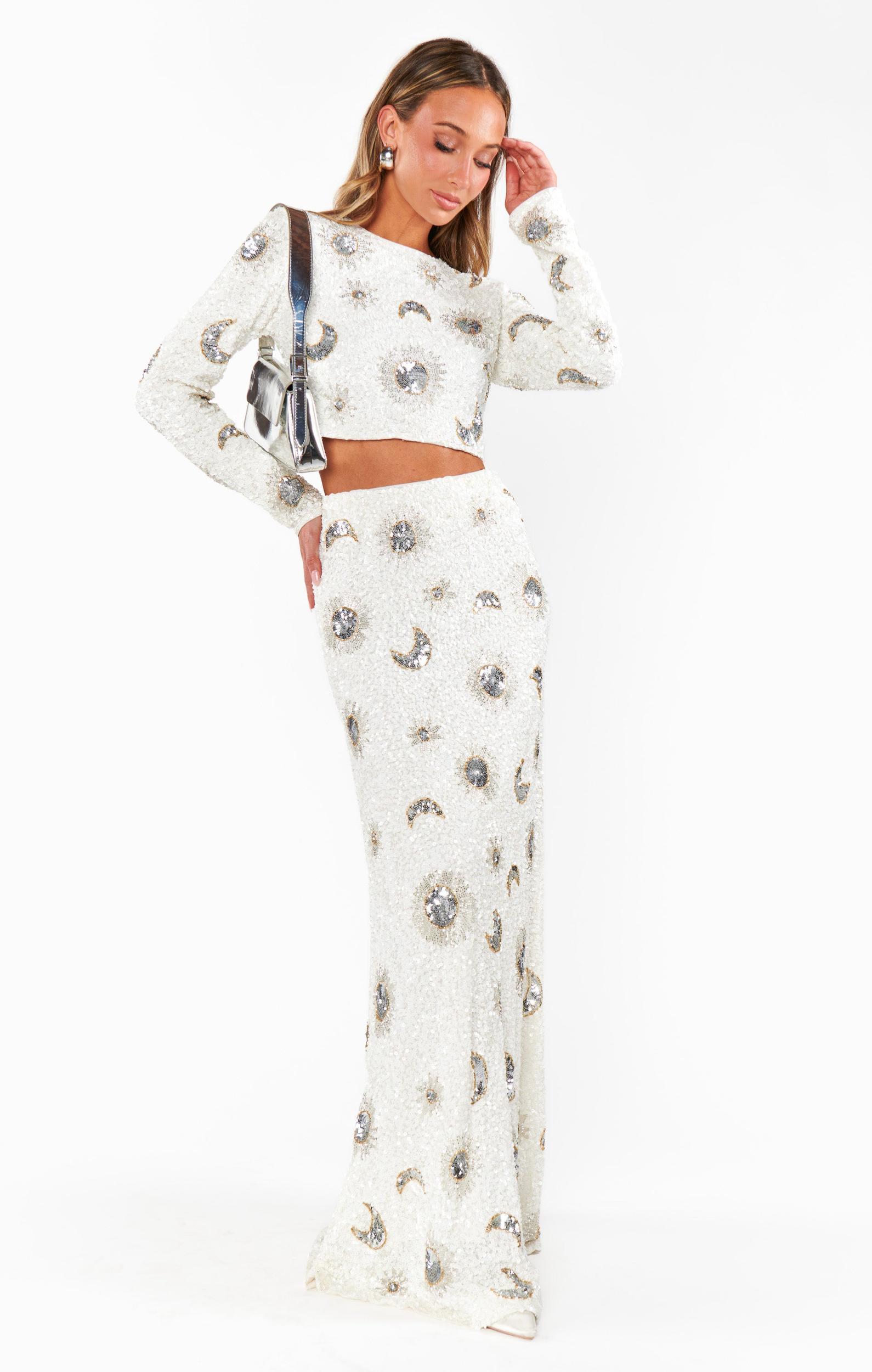 RSVP Skirt ~ White Celestial Sequins Product Image