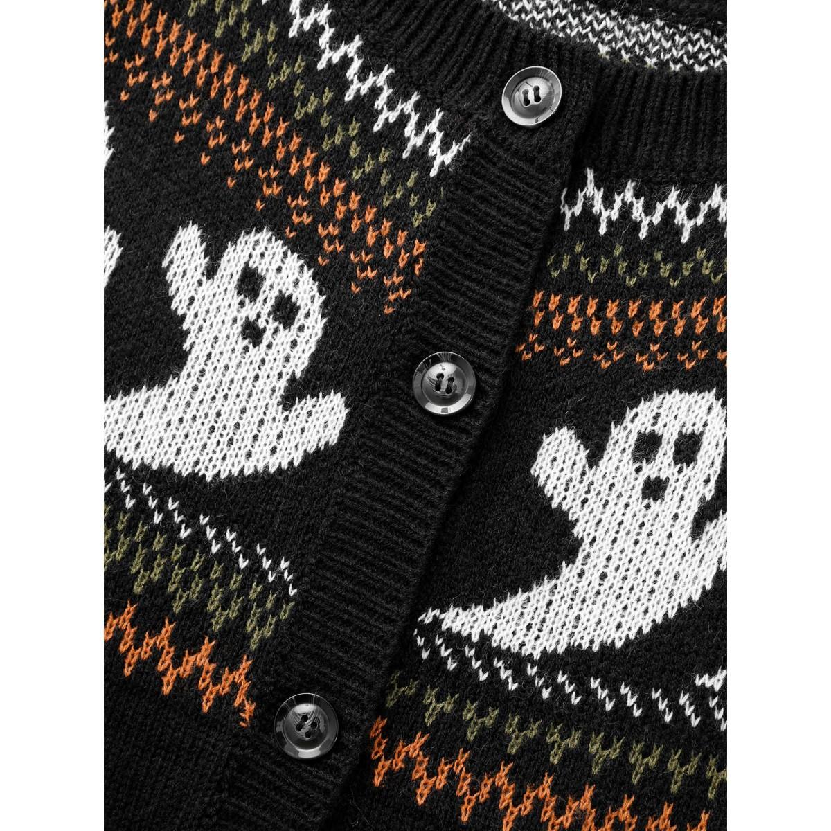 Plus Size Ghostly Fair Isle Button-Up Cardigan Black Women Casual Long Sleeve Everyday Cardigans BloomChic 14-16/1X Product Image