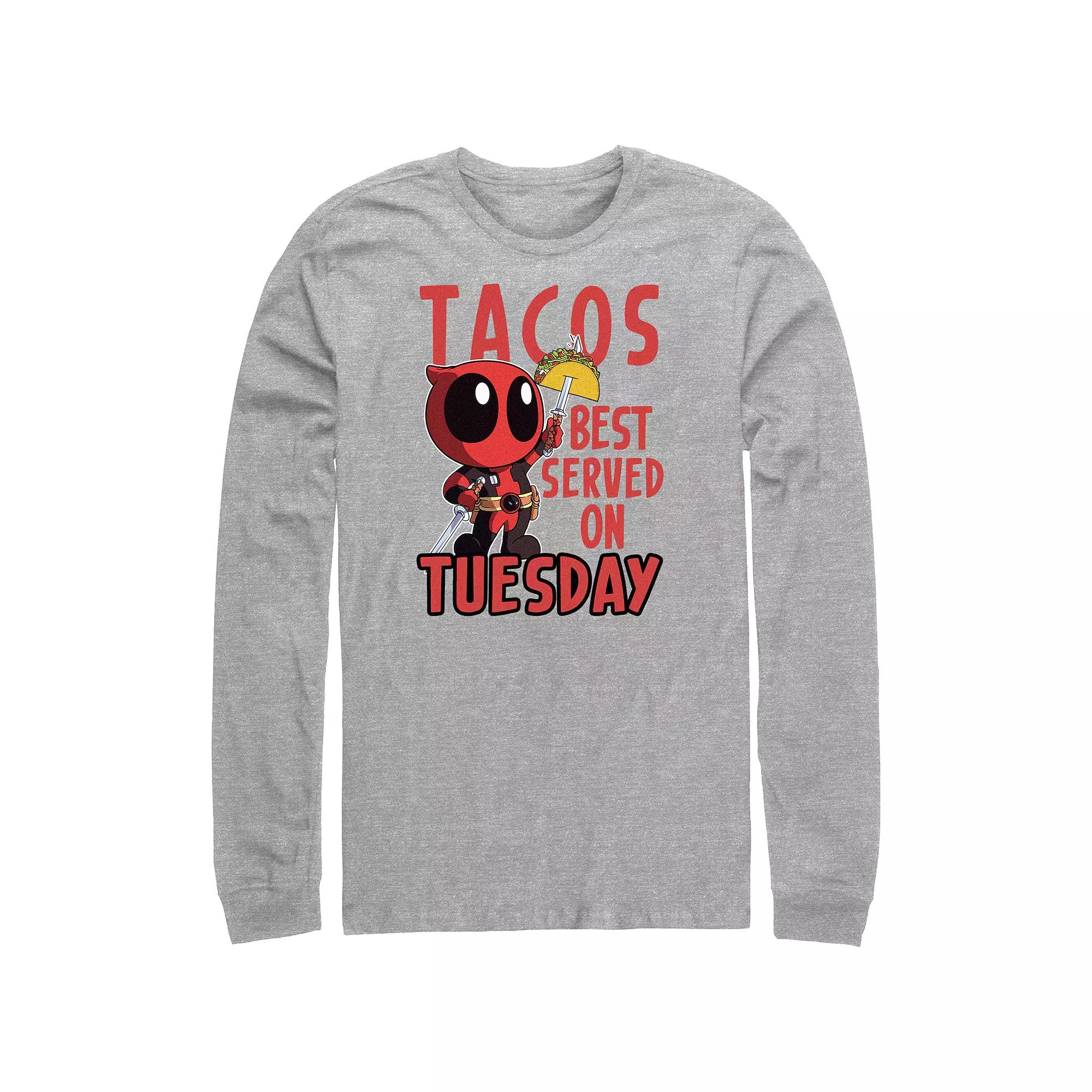 Big & Tall Marvel Deadpool Tacos Best Served On Tuesday Long Sleeve Graphic Tee, Men's,  Product Image