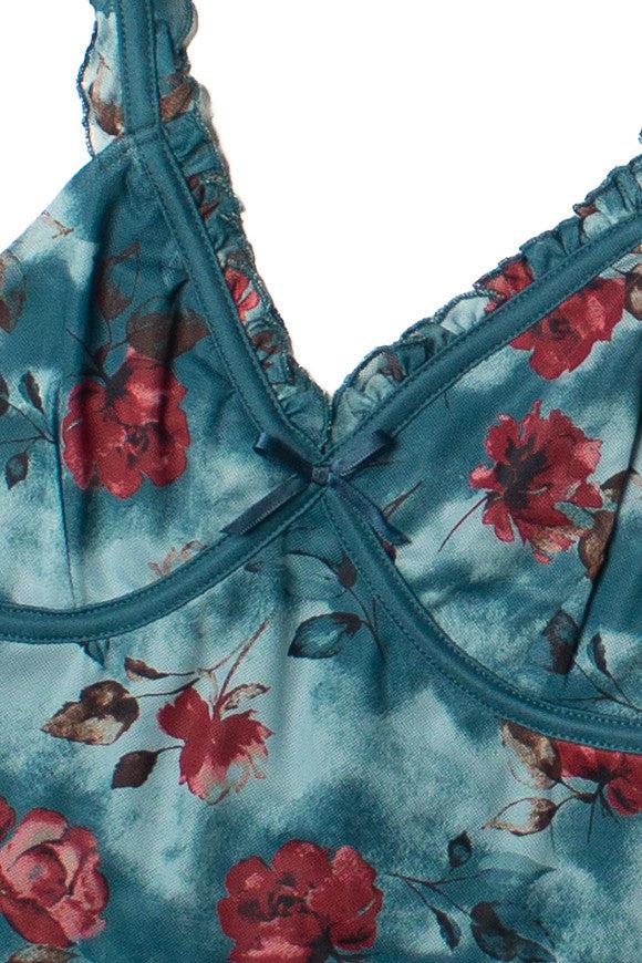 Teal Floral Ruffle Mesh Tank Product Image
