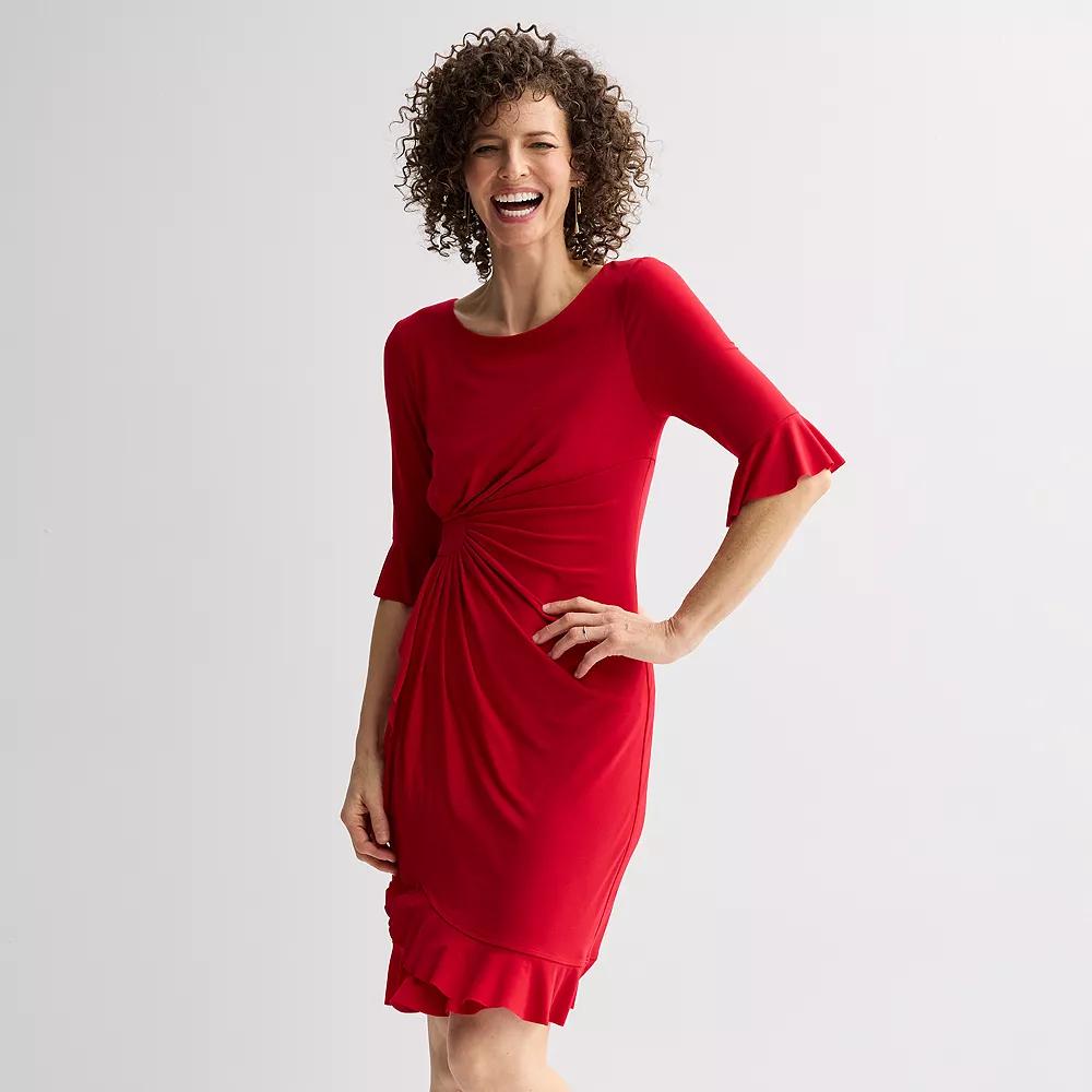 Women's Connected Apparel Solid Bell Sleeve Dress, Size: 8, Apple Red Product Image