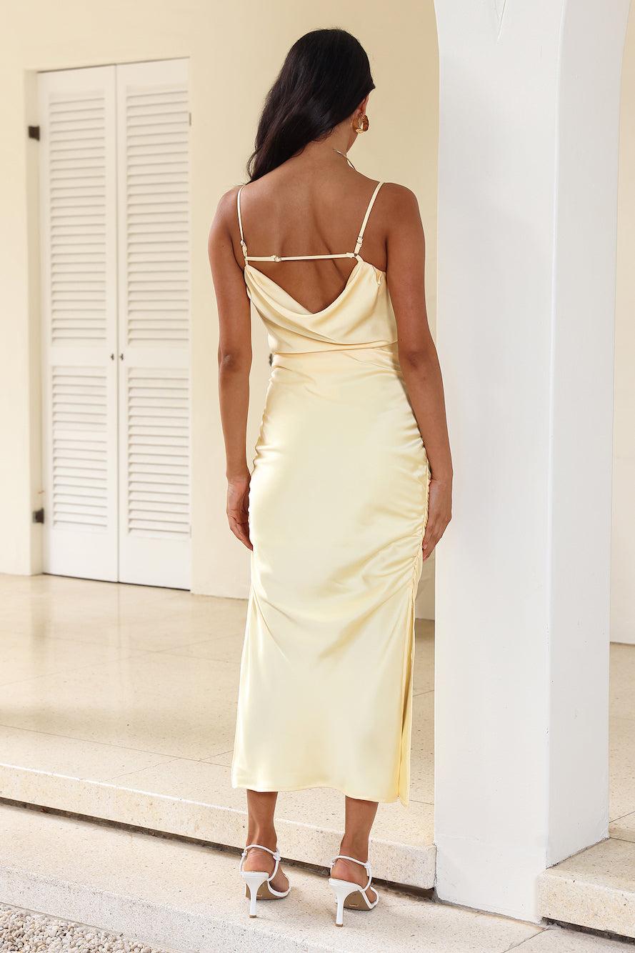 Keep Shining Satin Midi Dress Yellow Product Image