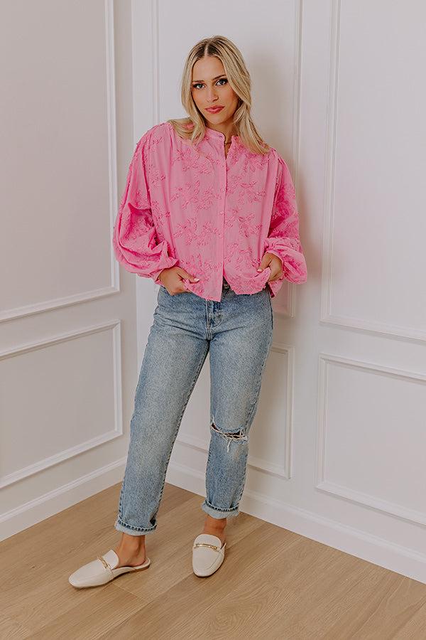 Lost In Love Embroidered Button Up in Pink Product Image