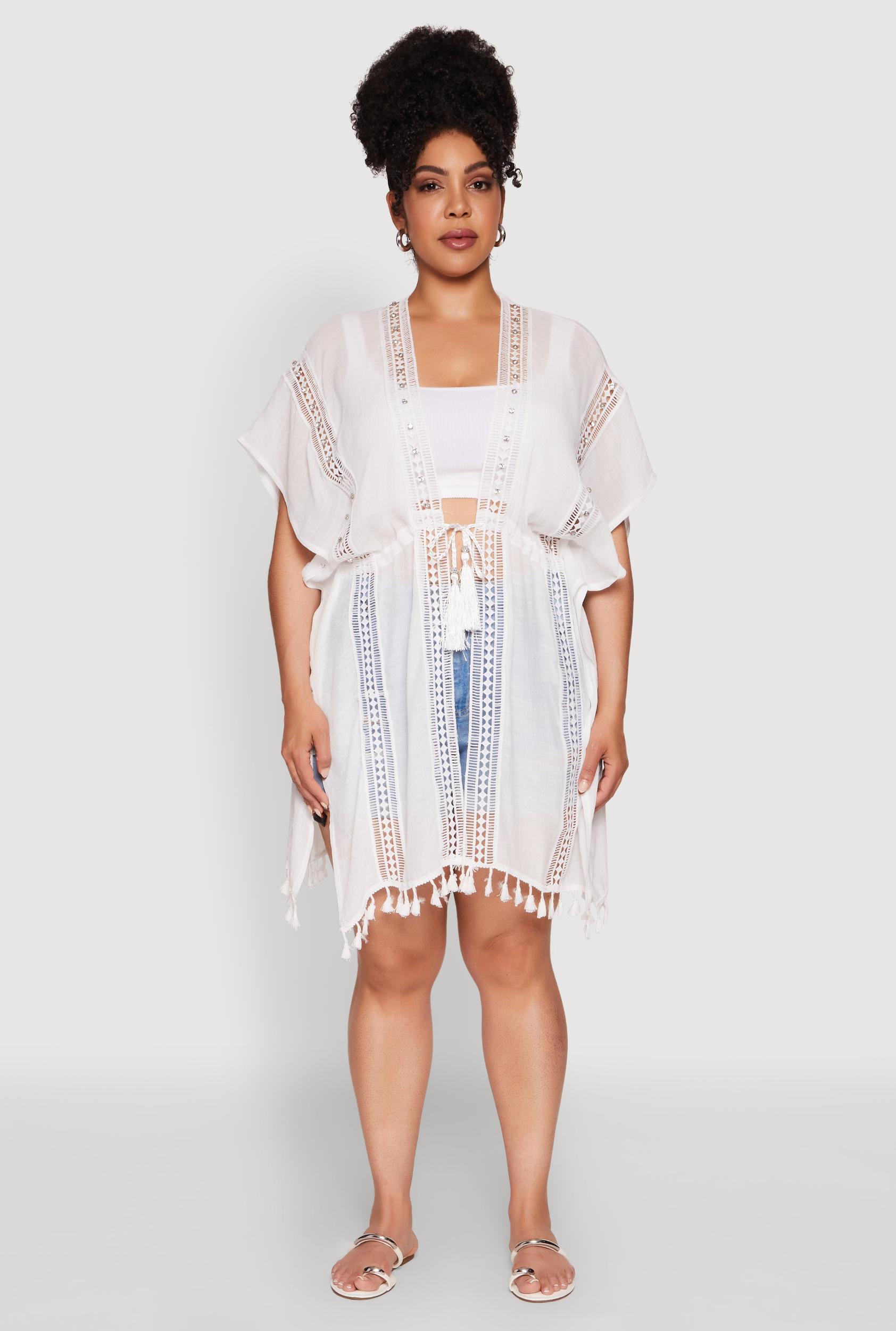 Elegant Crochet Detail Cover Up with Tassels Female Product Image