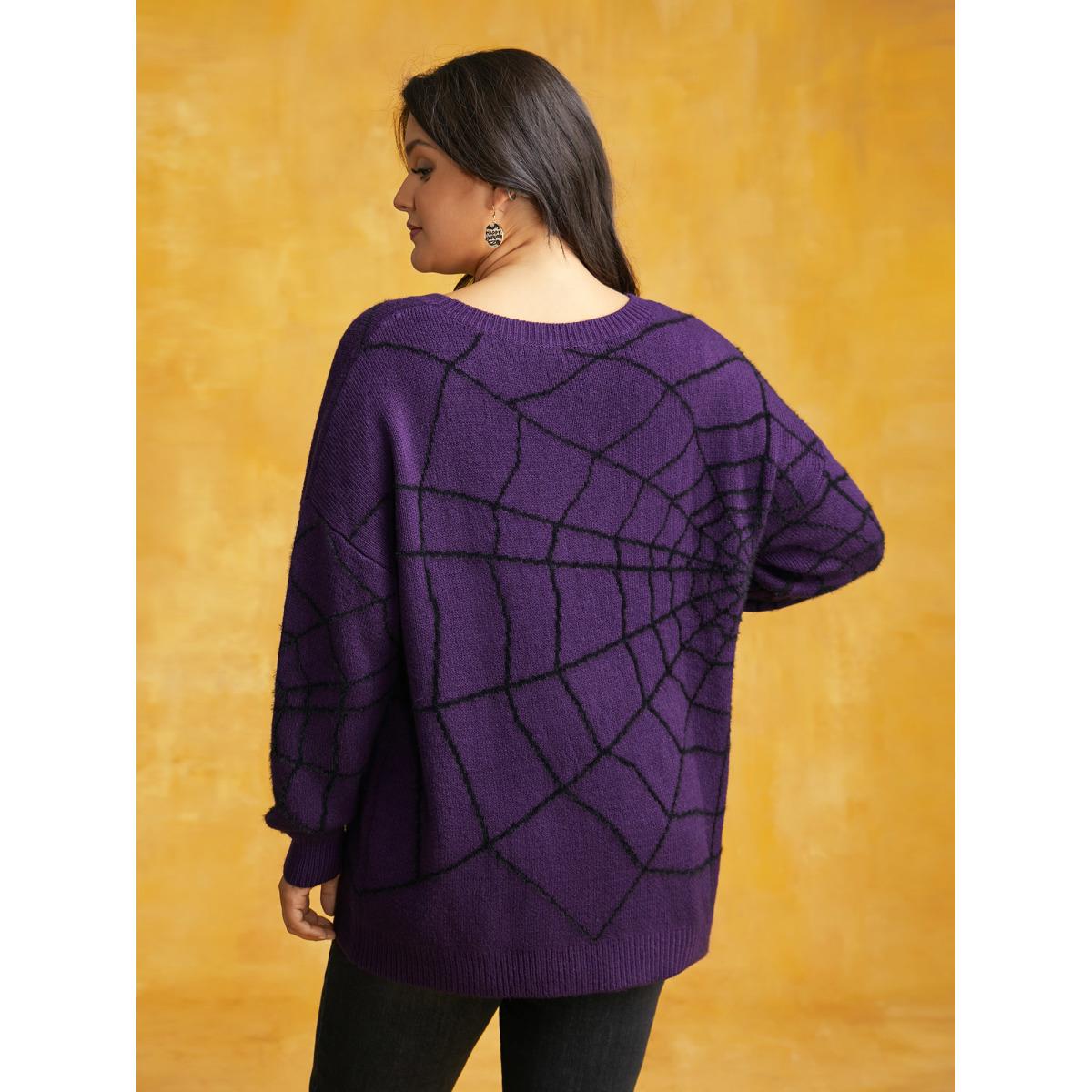 Plus Size Textured Spider Web Crew Neck Pullover Eggplant Women Casual Long Sleeve Round Neck Everyday Pullovers BloomChic 22-24/3X Product Image