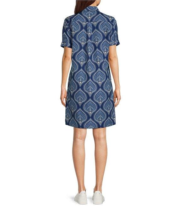 J.McLaughlin Printed Linen Cotton Blend Point Collar Short Sleeve Dress Product Image
