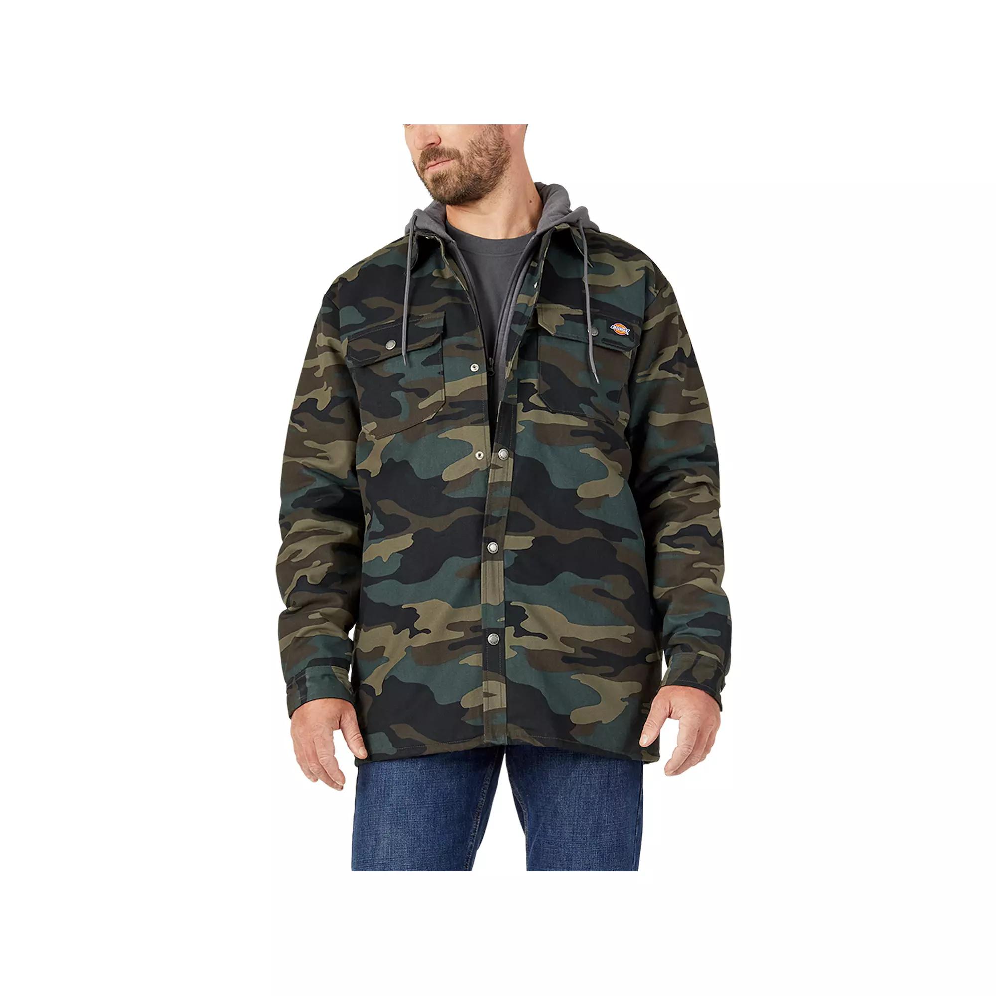 Men's Dickies Hydroshield Fleece Hooded Duck Shirt Jacket, Size: XL, Hunter Green Camo Product Image