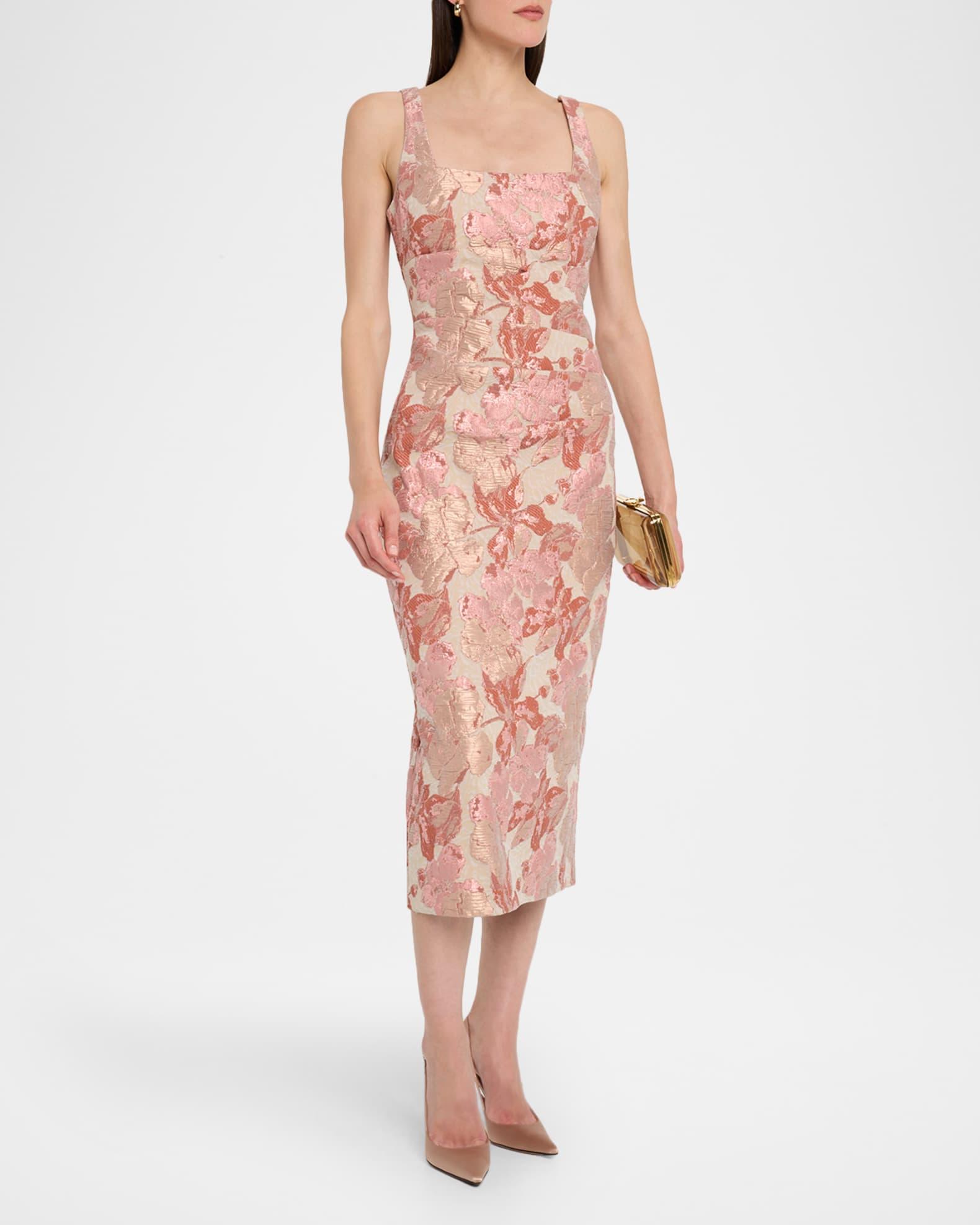 Sleeveless Floral Stretch Jacquard Midi Dress Product Image