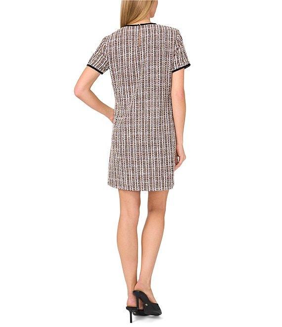 CeCe Tweed Crew Neck Short Sleeve Contrast Trim Shift Dress Product Image