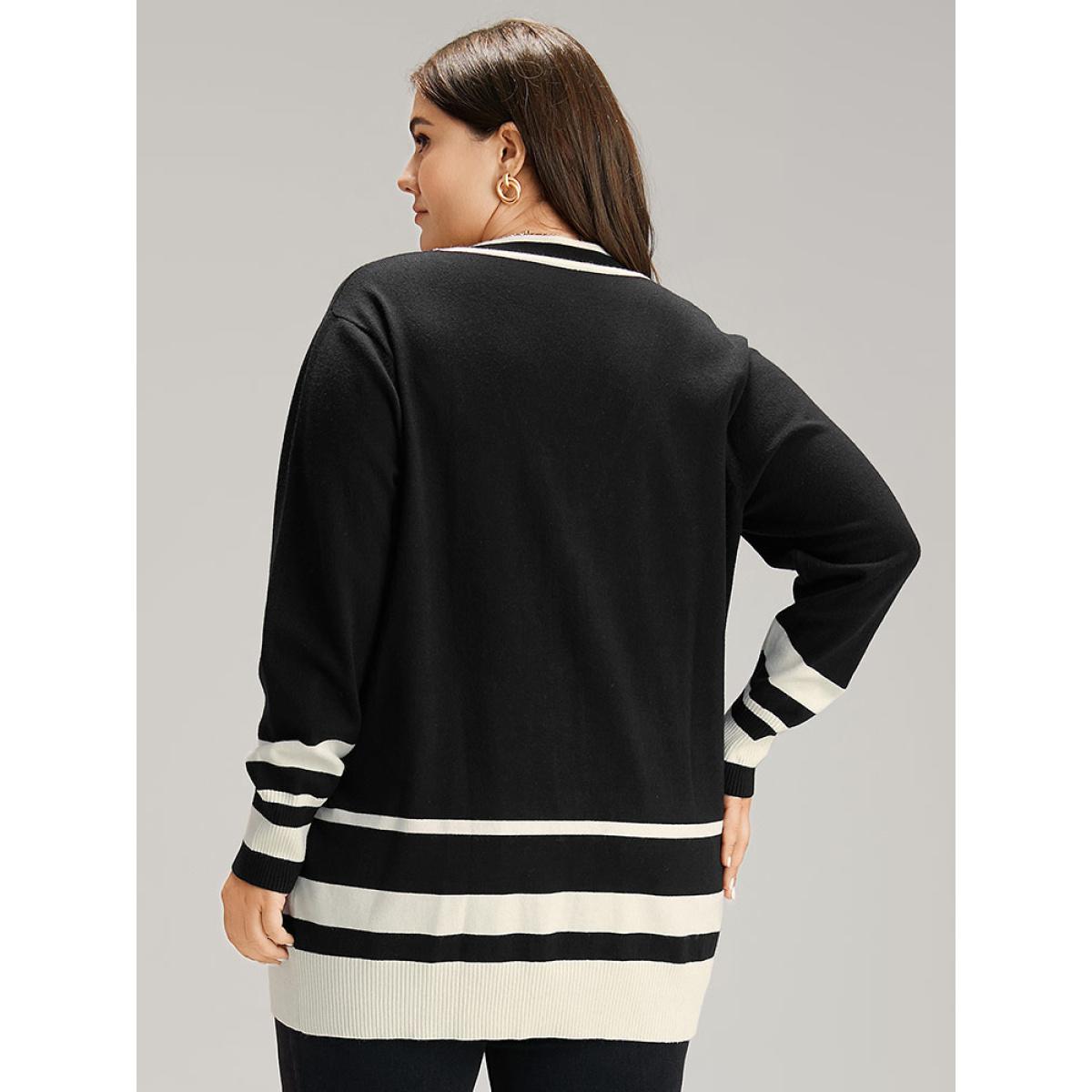 Plus Size Supersoft Essentials Anti-Pilling Contrast Button Up Cardigan Black Women Casual Loose Long Sleeve Dailywear Cardigans BloomChic 10/M Product Image